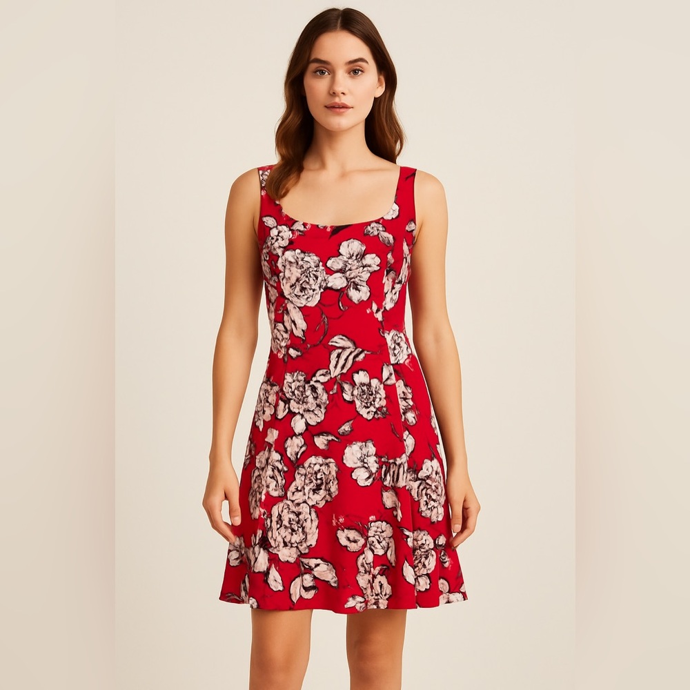 NWT Jones‎ Wear Dress Red Floral Fit & Flare Sleeveless Size 14 Party Wedding